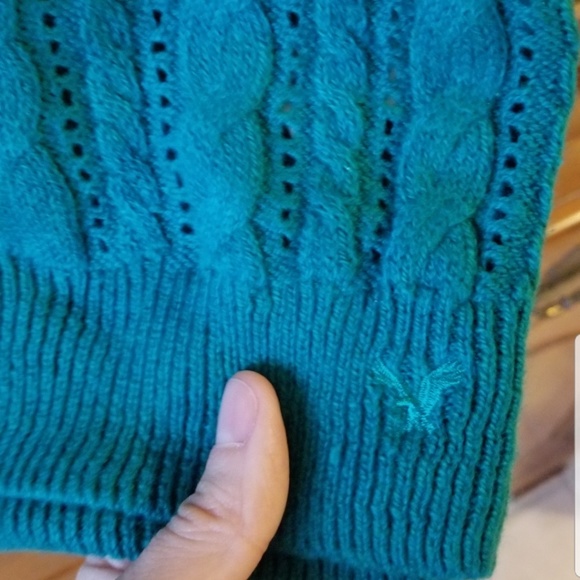 NWOT- Teal Loose Knit 3/4 Sleeve AEO Sweater - Picture 3 of 4